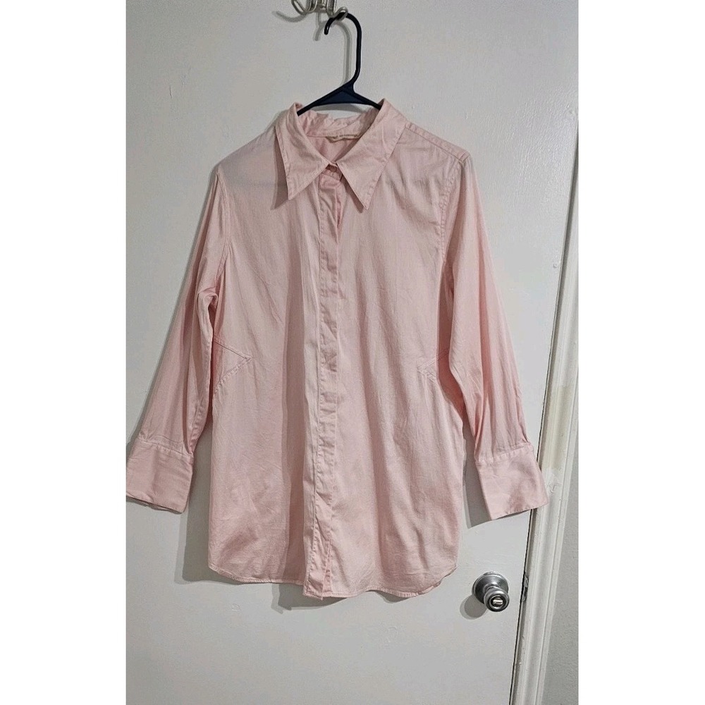 Soft Surroundings Women Blouse Button Down Shirt Large Pink Minimalist‎ Preppy